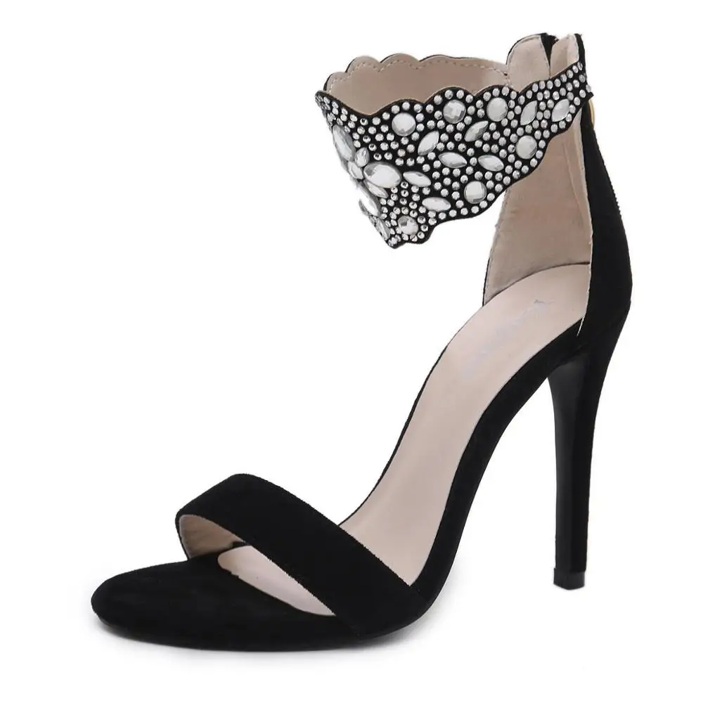 Со скидкой; Chaussure Femme Talon; женские туфли-лодочки со стразами; босоножки на молнии; обувь на высоком каблуке для свадебной вечеринки; женская обувь; Sapato Mujer - Цвет: black