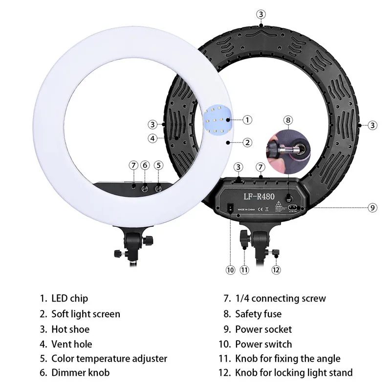  fosoto photographic lighting 3200-5800K 100W Led Ring Light Bi-color Ring Lamp Tripod Stand Mirror  - 33013781863