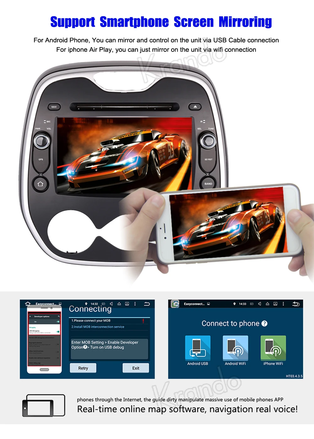 Sale Krando 8" Android 8.0 car audio radio navigation multimedia system for Renault Captur Clio Samsung QM3 2011+ gps dvd player 4