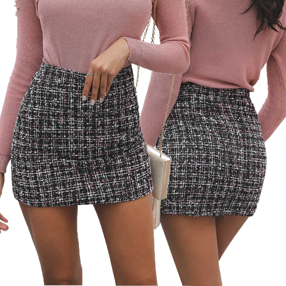 Женская эластичная юбка на бедрах с высокой талией винтажная прямая клетчатая мини-юбка цветная клетчатая Женская юбка