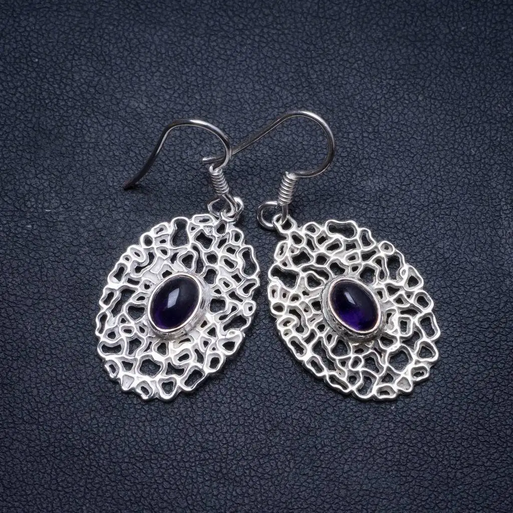 

Natural Amethyst Handmade Unique 925 Sterling Silver Earrings 1.5" X3189