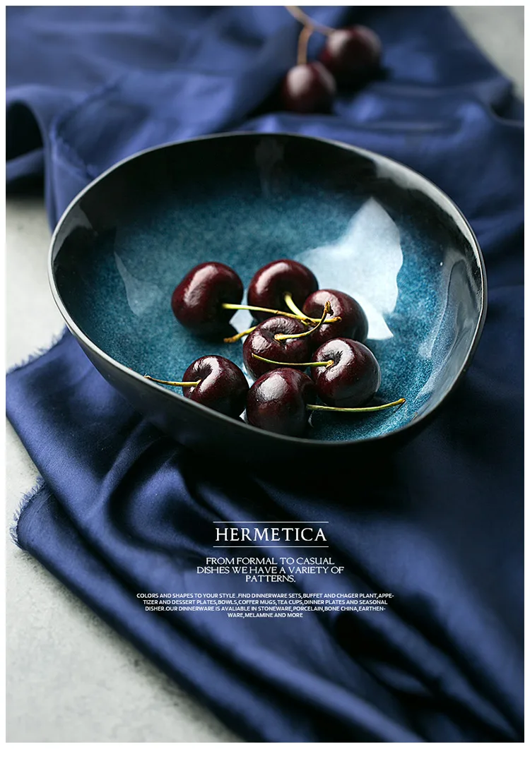 KINGLANG Европейский керамический синий цвет неправильной формы большой фруктовый салат лапша миска