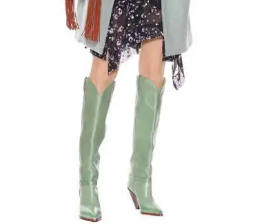 2019 Cuero Gota Dedo Rodilla Nuevo Del Primavera Forma open V Mujer Alta Pie Verde Puntiagudo La Picture Luz Envío Dama As De Botas Tacones wqxIff