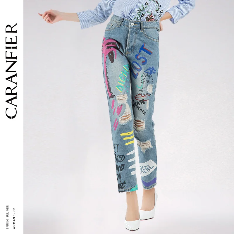 Pantalones Vaqueros Straight Desgastado Mujer Nuevas Jeans Primavera Pies Ripped Mujeres Femenina Hole Denim Caranfier 4zwR07q0