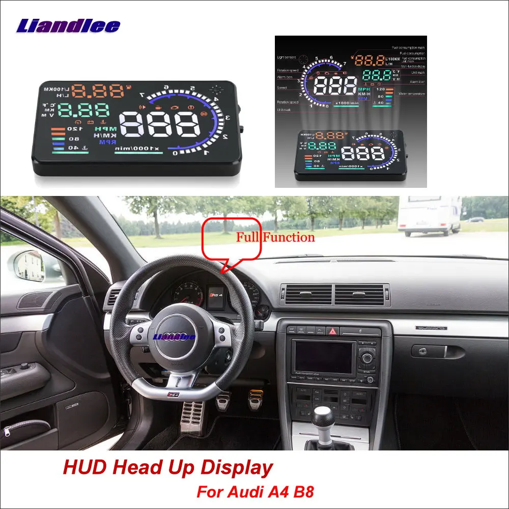 

Liandlee Full Function Car HUD Head Up Display For Audi A4 B8 2014-2018 Safe Driving Screen OBD Speedometer Projector Windshield