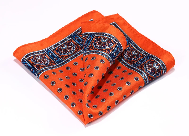 HN36N Orange Blue HISDERN Handkerchief 100 Natural Silk Satin Mens