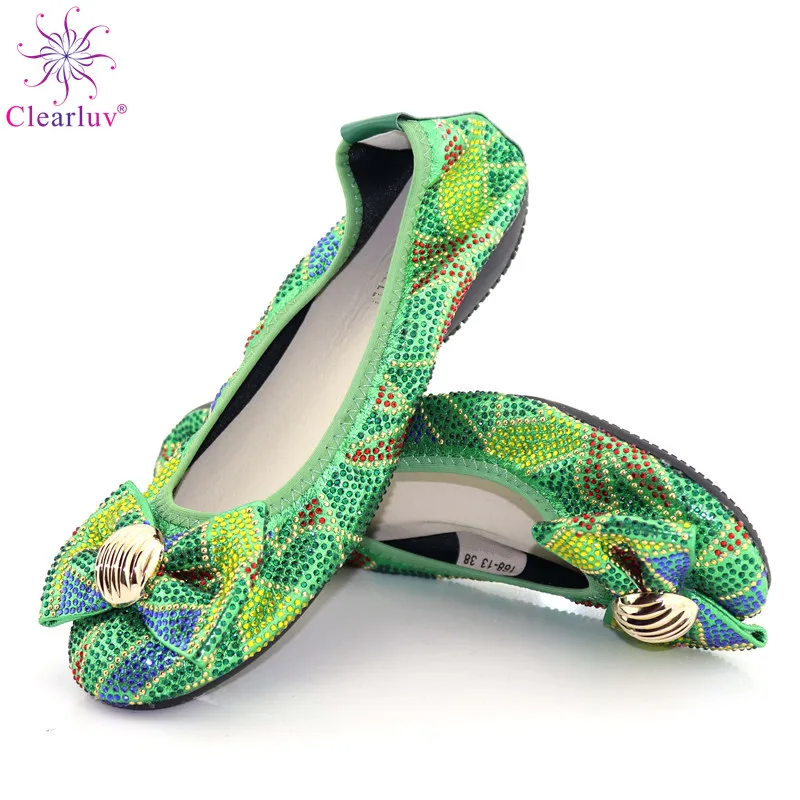 

African ladies' banquet dance flat shoes Italian style green soft-soled shoes Elegant and comfortable party shoes