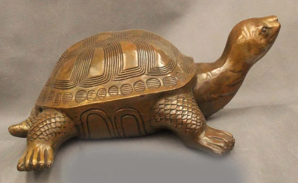 

7" Lovely China Chinese Fengshui Brass Running Tortoise Statue Figure Sculpture DSD66