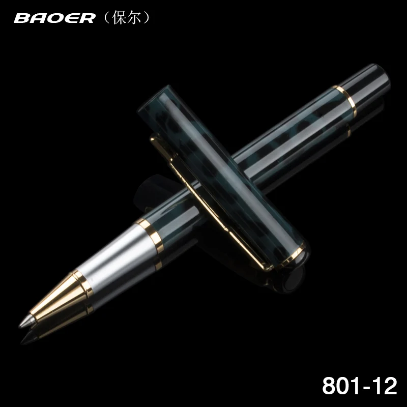 

Baoer 801 Fancy Cyan Black Polished Golden Arrow Clip Office Gifts metal roller ball pen Free shipping