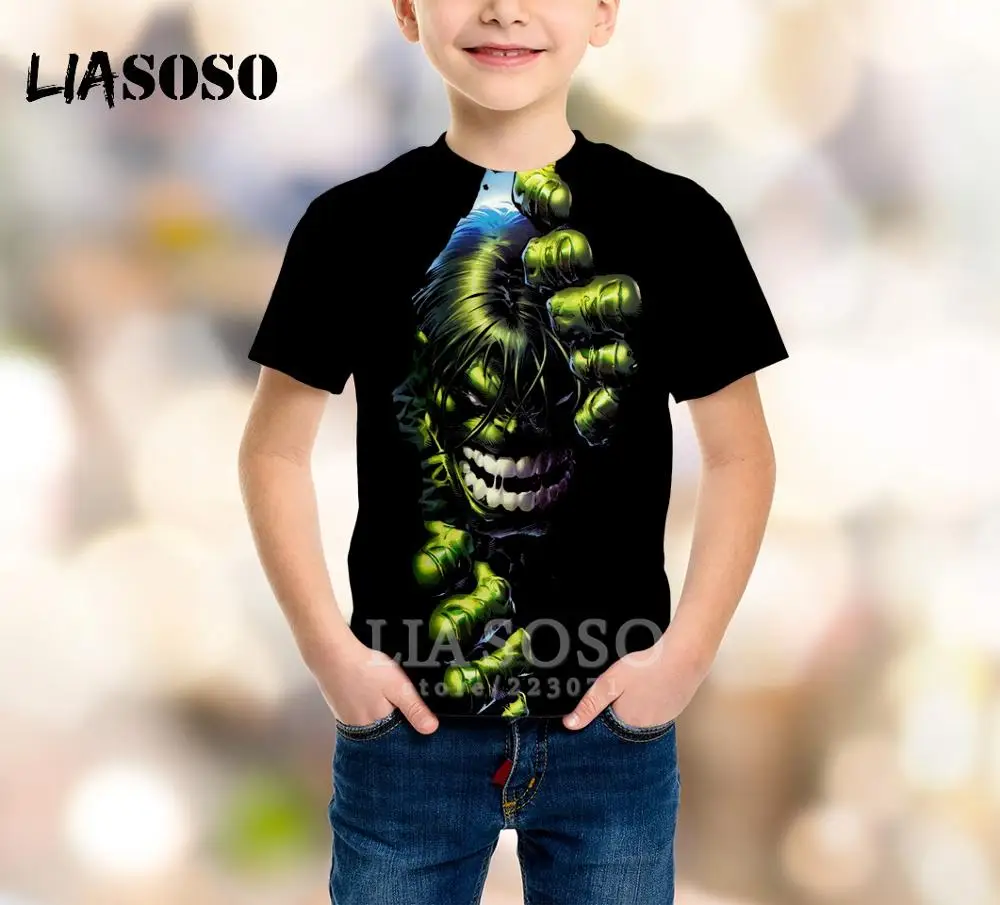 LIASOSO/Новая модная летняя детская толстовка футболка с 3D принтом из фильма Халк детский пуловер с короткими рукавами в стиле хип-хоп для мальчиков и девочек A216-04 - Цвет: 4