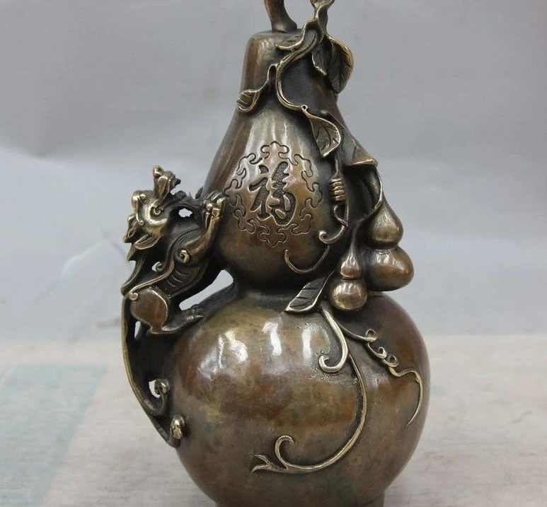 

China Bronze Copper Fengshui Auspicious Pixiu Brave troops Bottle Gourd Statue