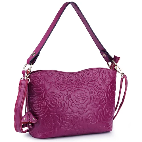 COMFORSKIN натуральная кожа Европейская и американская Дорожная сумка на плечо Новая Большая вместительная сумка через плечо с тиснением в виде цветка - Цвет: Rose Purple