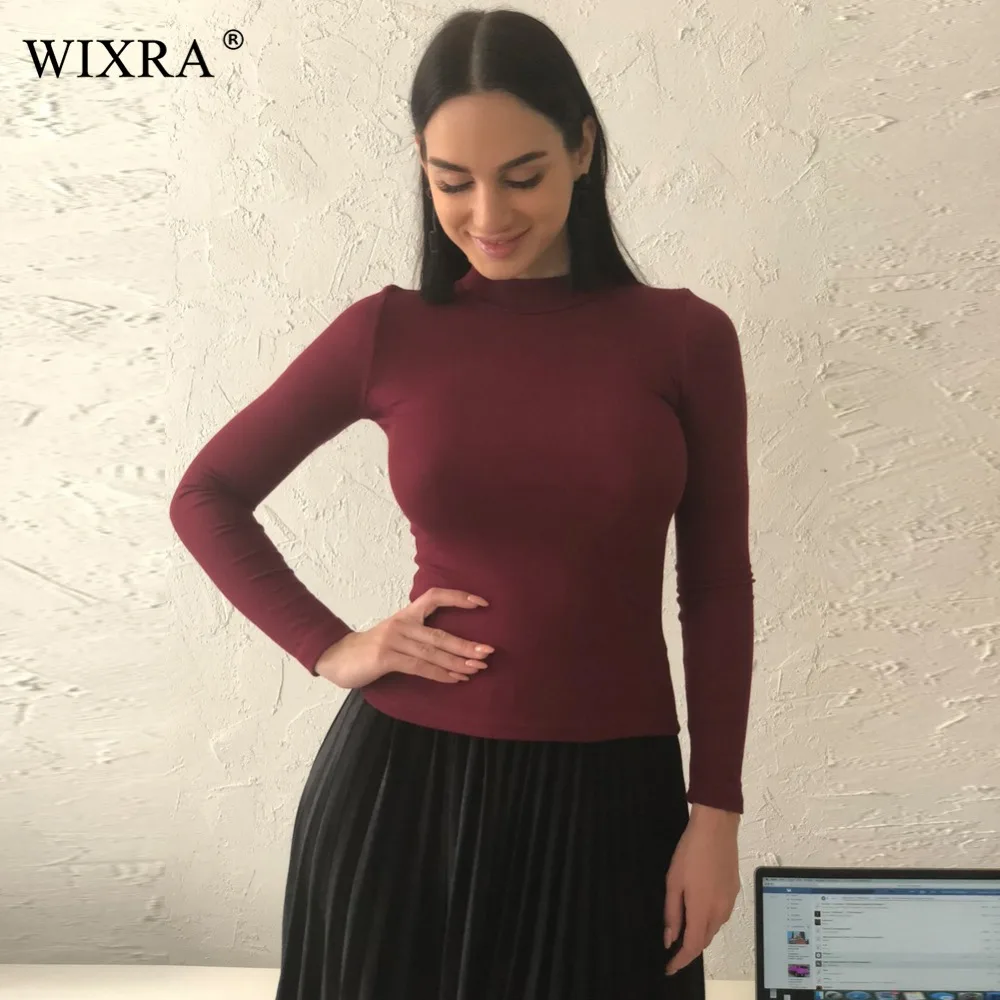 Женская Повседневная футболка с высоким воротником и длинным рукавом|long sleeve t-shirt