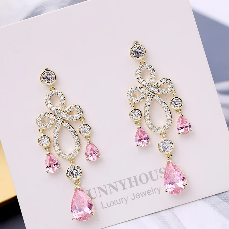 

Korean Trendy Design Long Tassel Crystal Earrings for Women Wedding Fashion Jewelry Dangle Earring Cute Colored Luxury Earrings