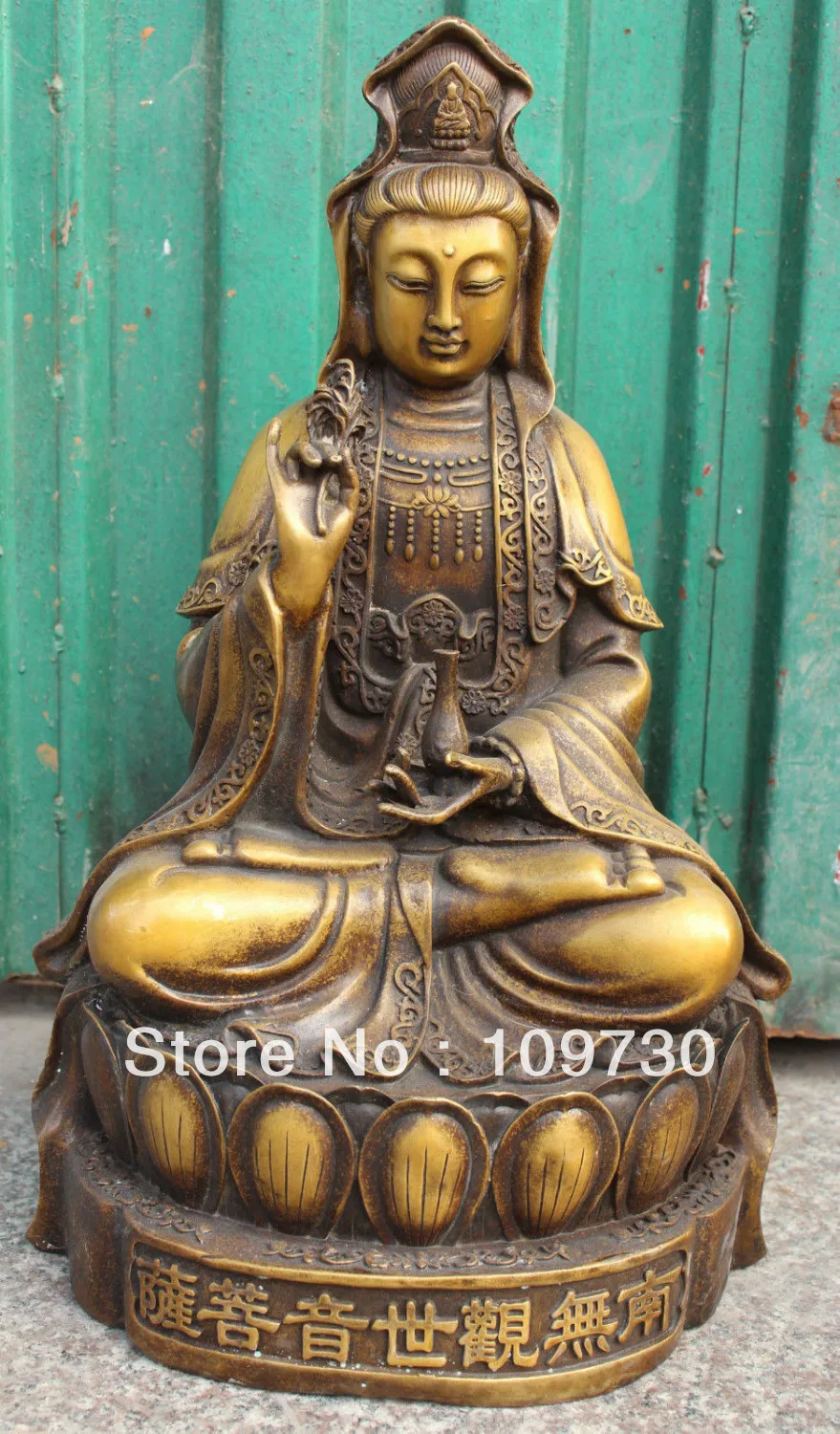 

001015 22" Chinese Bronze Kwan-yin Guanyin Guan Yin Shakyamuni Buddha Vase Lotus Statue