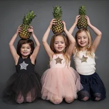 Кружевные платья-пачки для девочек детская одежда Вечерние платья с блестками и звездами платье принцессы без рукавов для маленьких девочек одежда для малышей