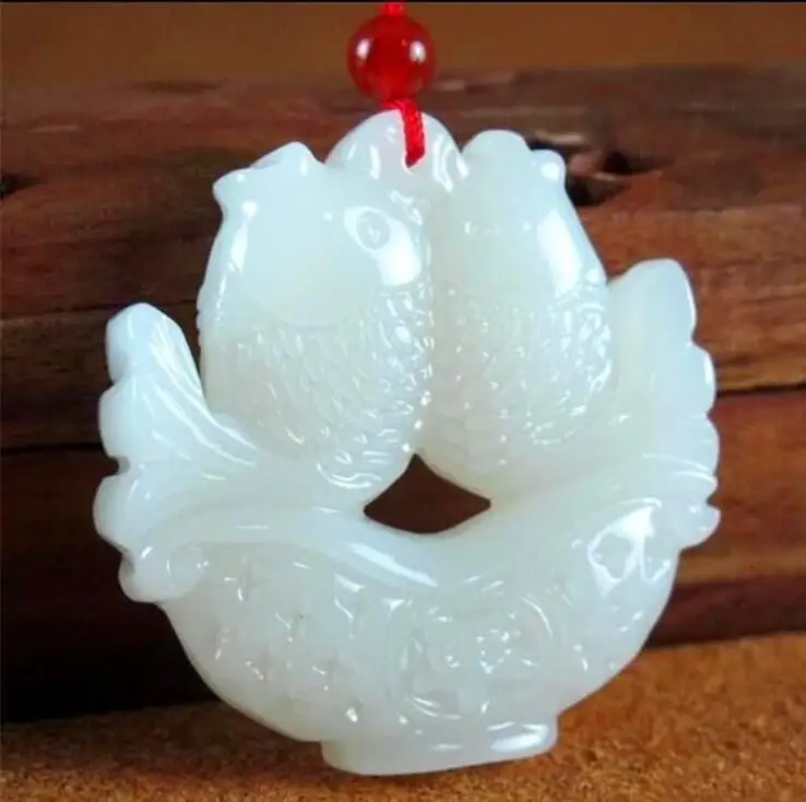 

about Beautiful Exquisite Chinese White Natural stone Pendant Amulet fish +Rope