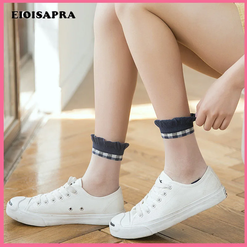 [EIOISAPRA]Crystal Silk Art Lace 3 Color Patchwork Stealth Elastic Socks Women High Quality Fashion Casual Meias Sokken | Женская одежда