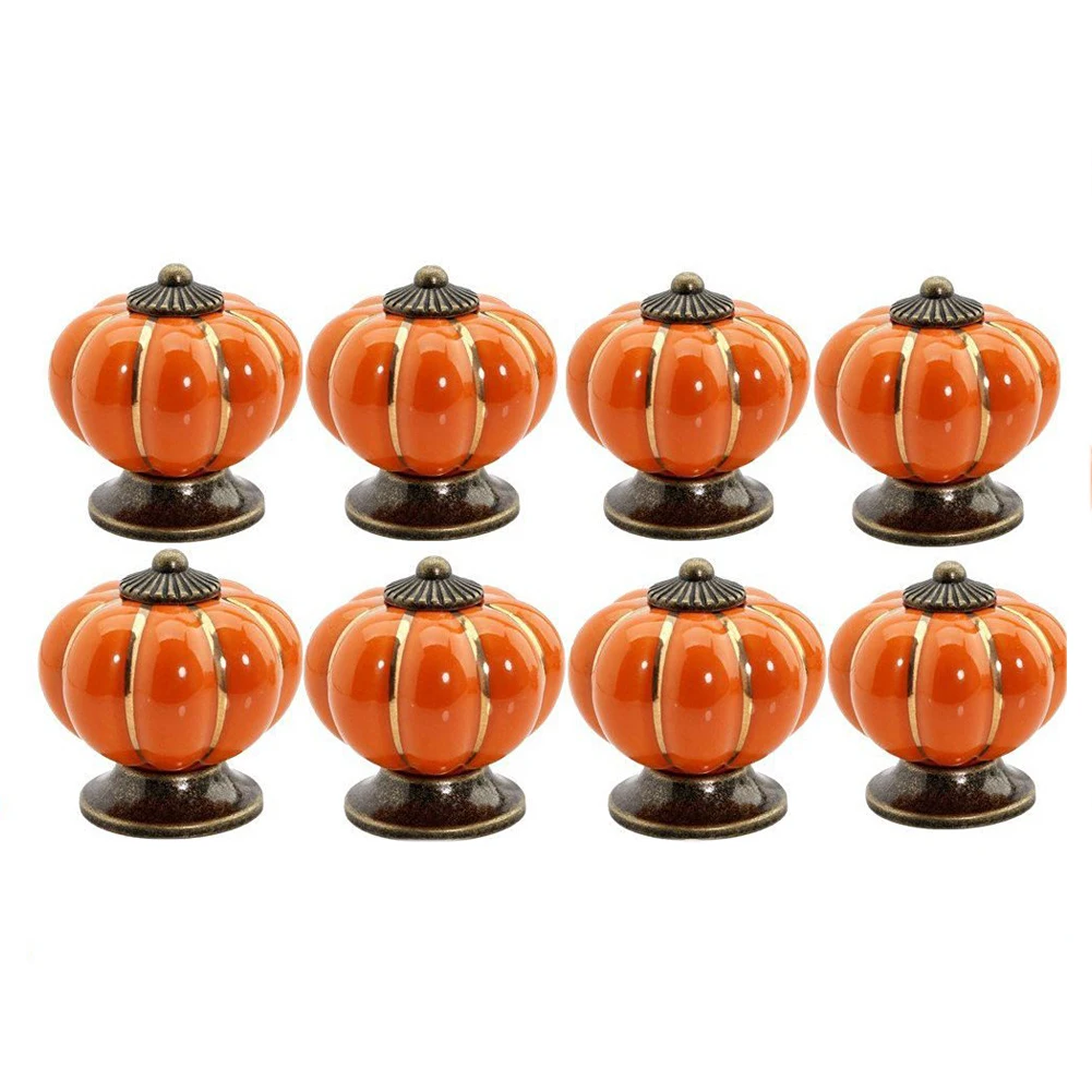 

12Pcs Pumpkin Zinc Ceramic Door Knobs Drawer Pull Handle Kitchen Cabinet Cupboard Wardrobe Orange Drop Shipping
