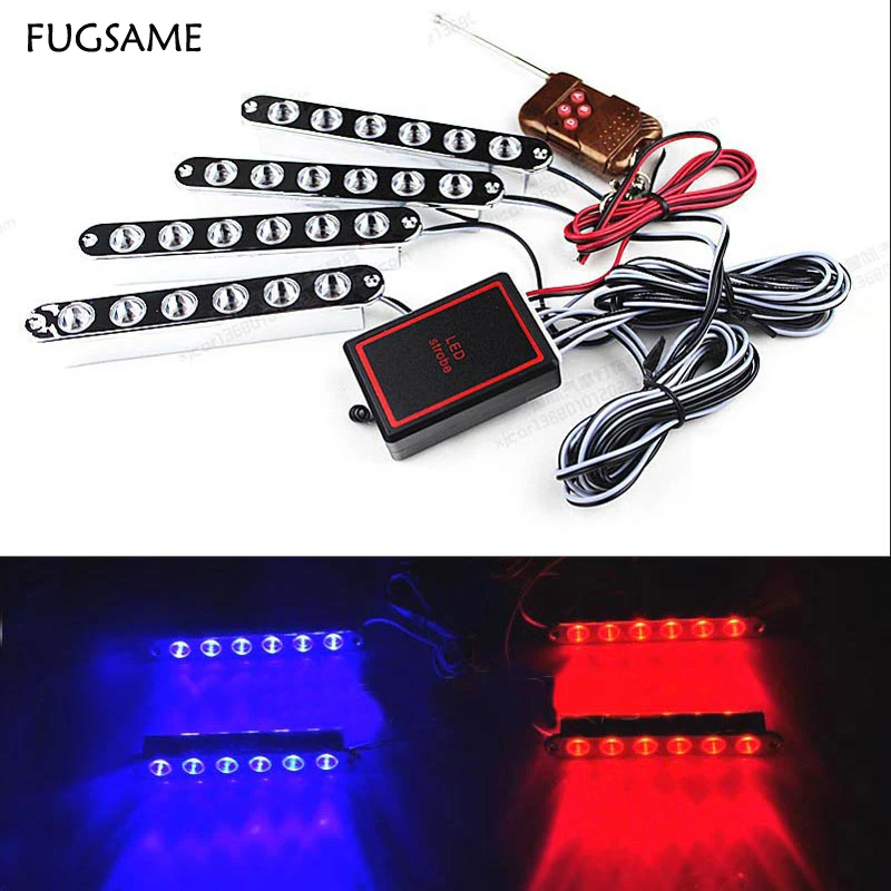 

FUGSAME Wireless control flash strobe light 6LED*4 24led Daytime Running Light DRL Red Blue white amber 4color Choice light