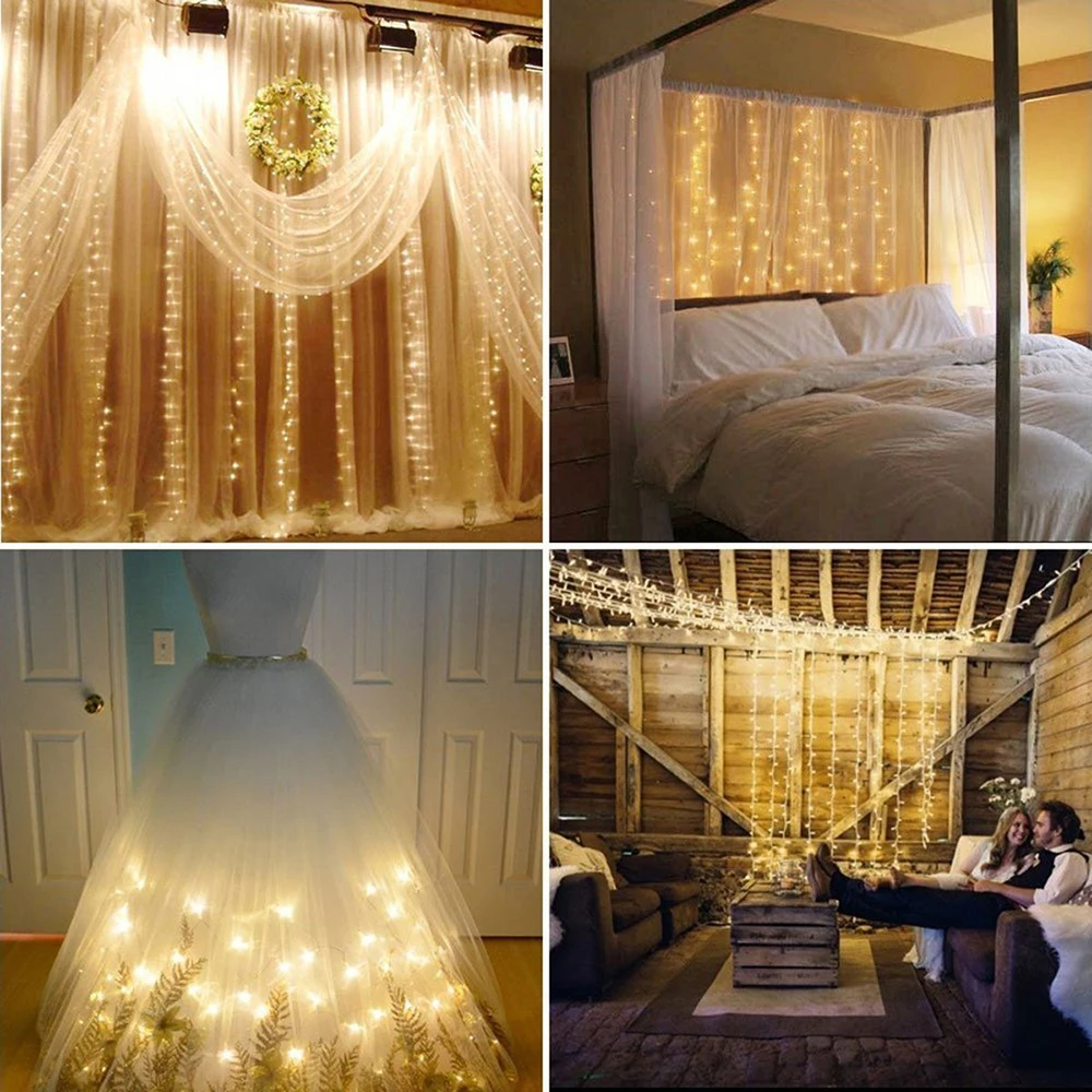 

9.8ft x 9.8ft 300 LED 8 Modes Outdoor curtain icicle string light New year Garden Xmas Wedding Party Deco String Fairy lights