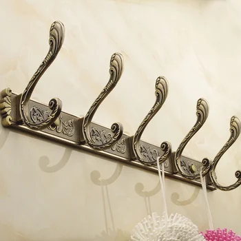 

High-grade bathroom accessories bronze wall frame 5 hooks storage wall shelf bracket carved retro style kitchen bathroom hook