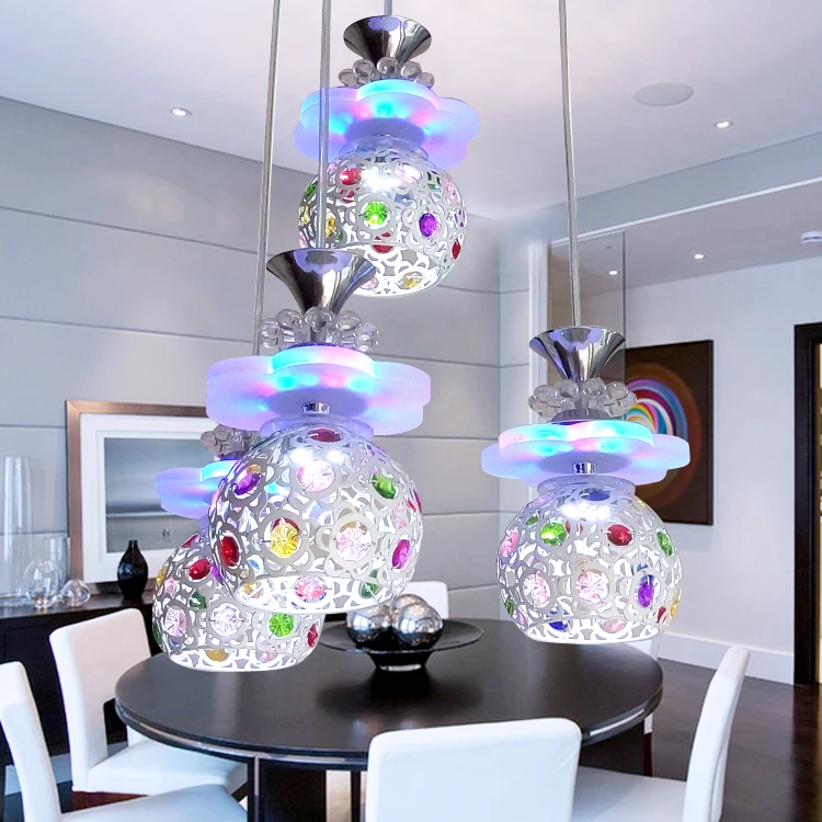 

Simple modern LED pendant lamp, creative dining room lamp personality four head lights round iron lamp