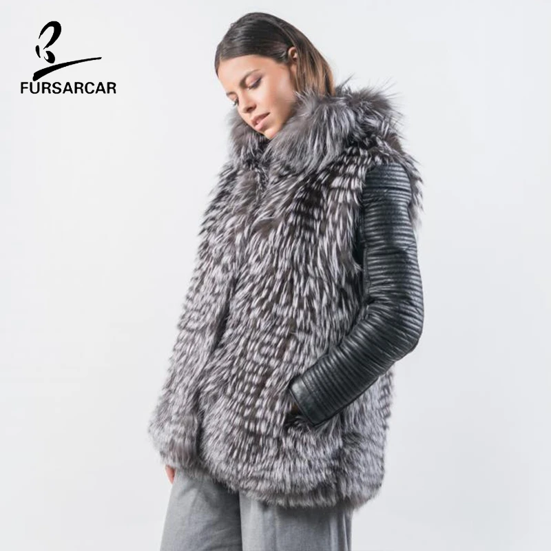 Женский жилет с натуральным мехом FURSARCAR зимний из натурального меха серебристой