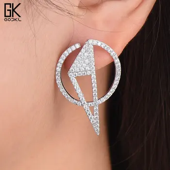 

GODKI Trendy Luxury Triangle Stud Earrings For Women Wedding Cubic Zirconia Crystal CZ Colombia Dubai 3Tone Bridal Earrings 2018