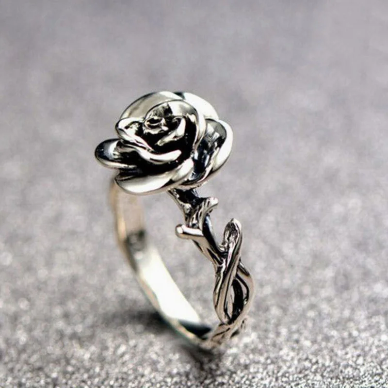 

Engagement Wedding Vintage Valentines 3D Rose Ring Fashion Gift Jewelry Women
