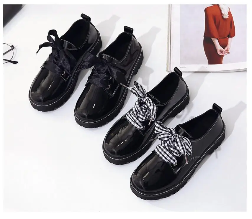 JOKSD/Классическая Брендовая обувь; женские повседневные Черные Туфли-оксфорды с круглым носком; женская обувь на плоской подошве; удобная женская обувь без застежки; броги; L228
