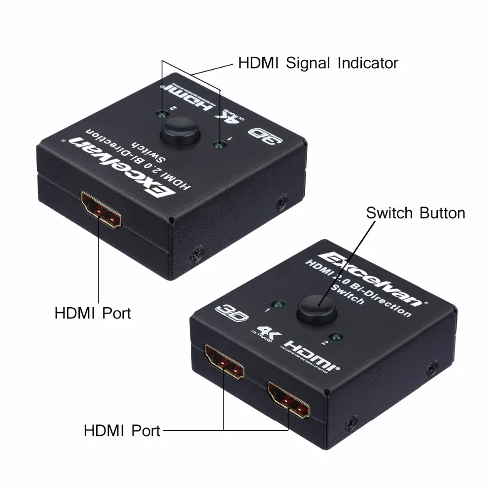 Excelvan HDMI 2,0 двухнаправленный переключатель 1x2 или 2x1 AB switcher с HDCP пройти через поддержку 4K& 3D для обучения встречи