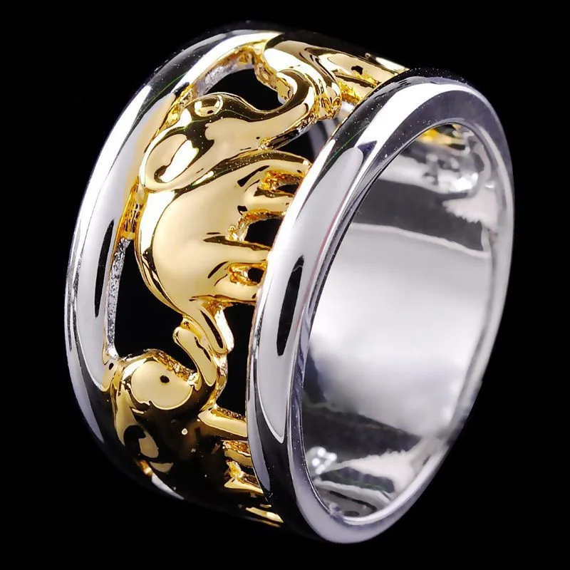 YWOSPX богемное мужское кольцо золотистого и серебристого цвета кольца со слонами для мужчин свадебные Anel обручальные State men t "anillos Bijoux"
