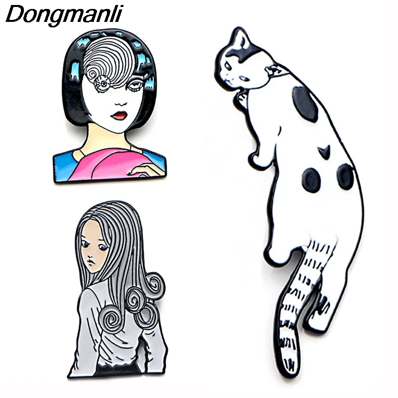 P3783 Dongmanli Junji Ito и Cat Uzumaki металлические эмалированные броши и булавки Нагрудный значок для рюкзака воротник ювелирные изделия