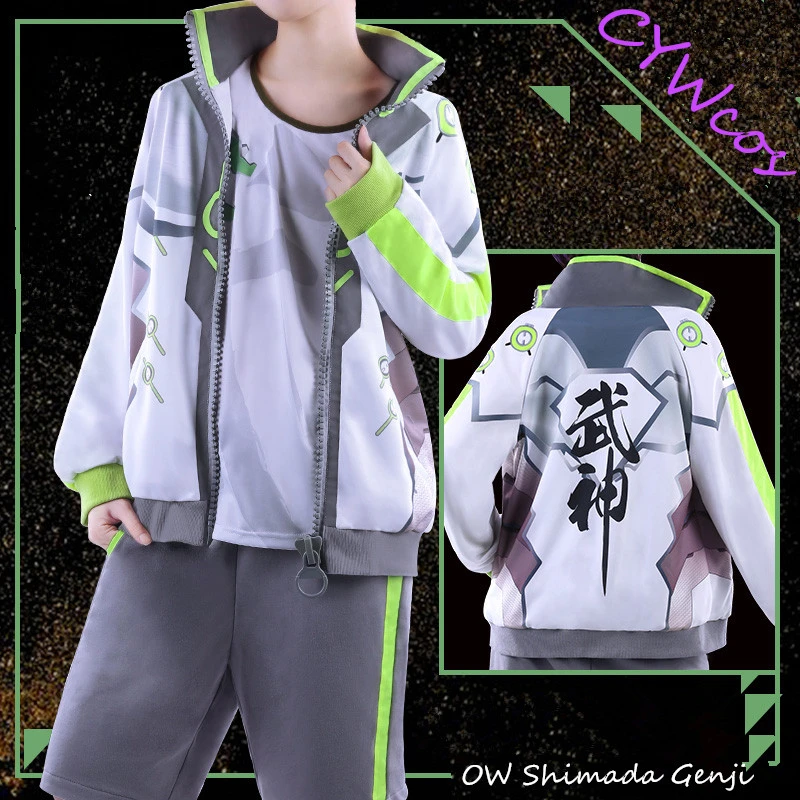 

OW Shimada Genji Game Cosplay Costume Daily Suits Snowstorm OW Genji Cosplay Uniforms Clothing Coat+Vest+Shorts