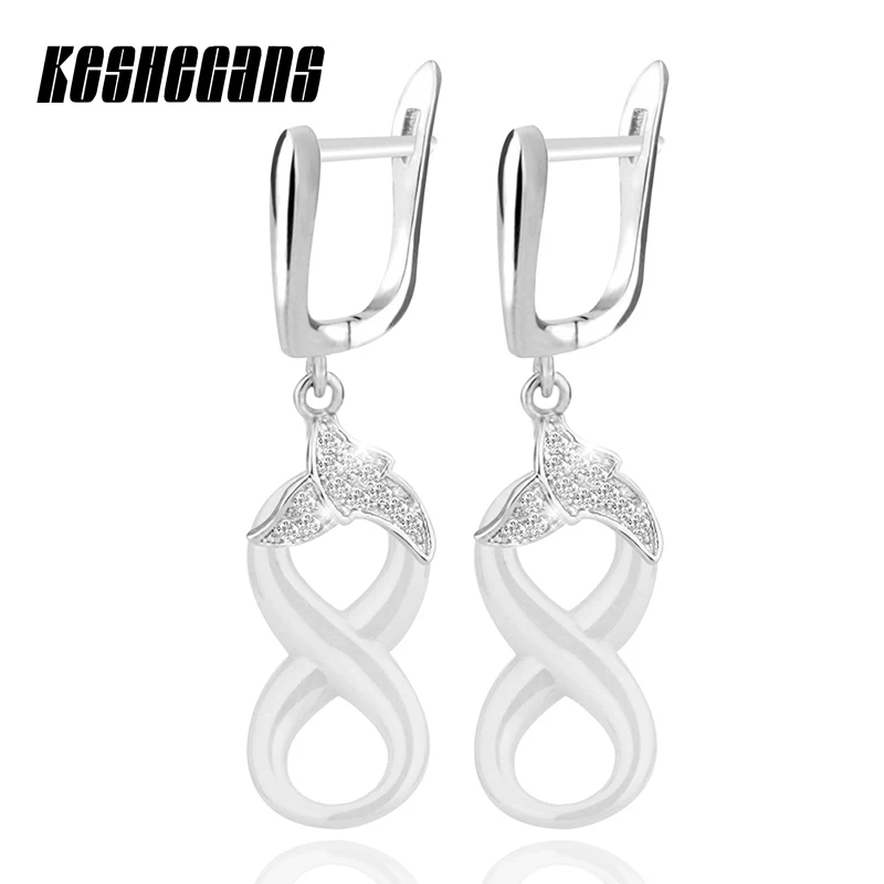 Мода г. Марка all-матч простой Стиль письмо 8 Форма символ бесконечности Цвет Керамика серьги для женщин заклепки Шпильки как подарок