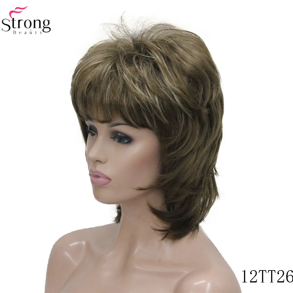 L-1943A #12TT26 New Bady Wavy Light Brown Mix Blonde Neck Length Synthetic Hair Women's Full Wig (5)