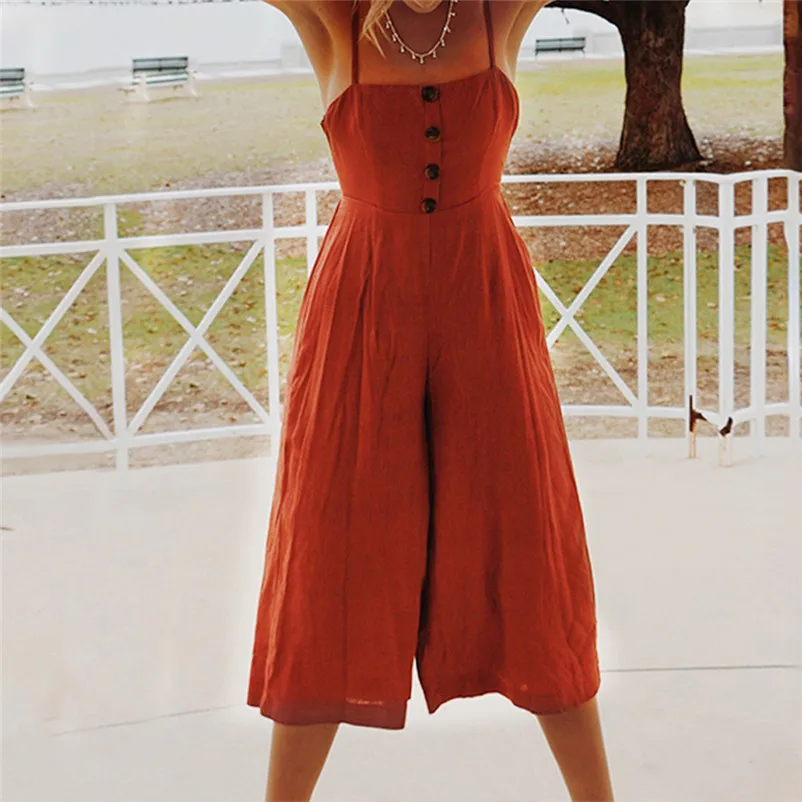 Fashion summer jumpsuit woman 2018 Strappy Soild Button Long Trouser Playsuits Jumpsuit Rompers pantaloni siamesi Y12#N (13)