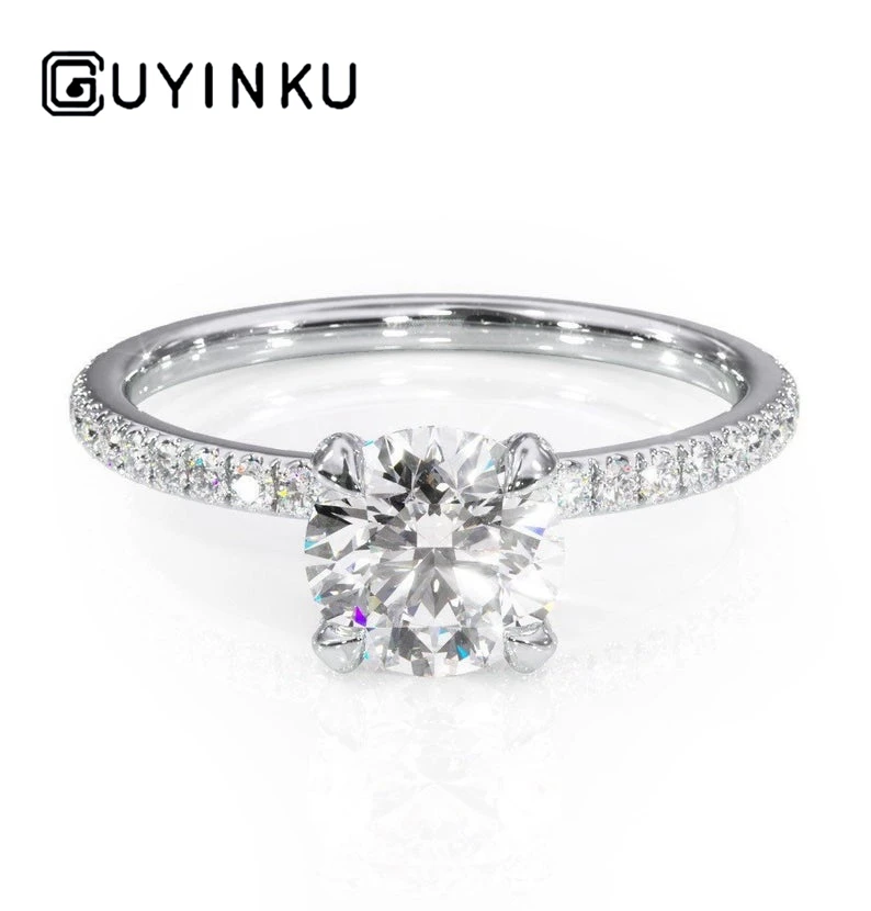 GUYINKU 14k 585 Белое золото 1ct 6,5 мм отличный круглый разрезанный муассанит обручальное кольцо набор EF цвет для женщин