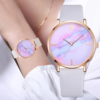 

Lvpai Marble Dial Watches Women Fashion horloges vrouwen Gold Hands Scale Dress Wristwatch Leather Strip Ladies Quartz Clock