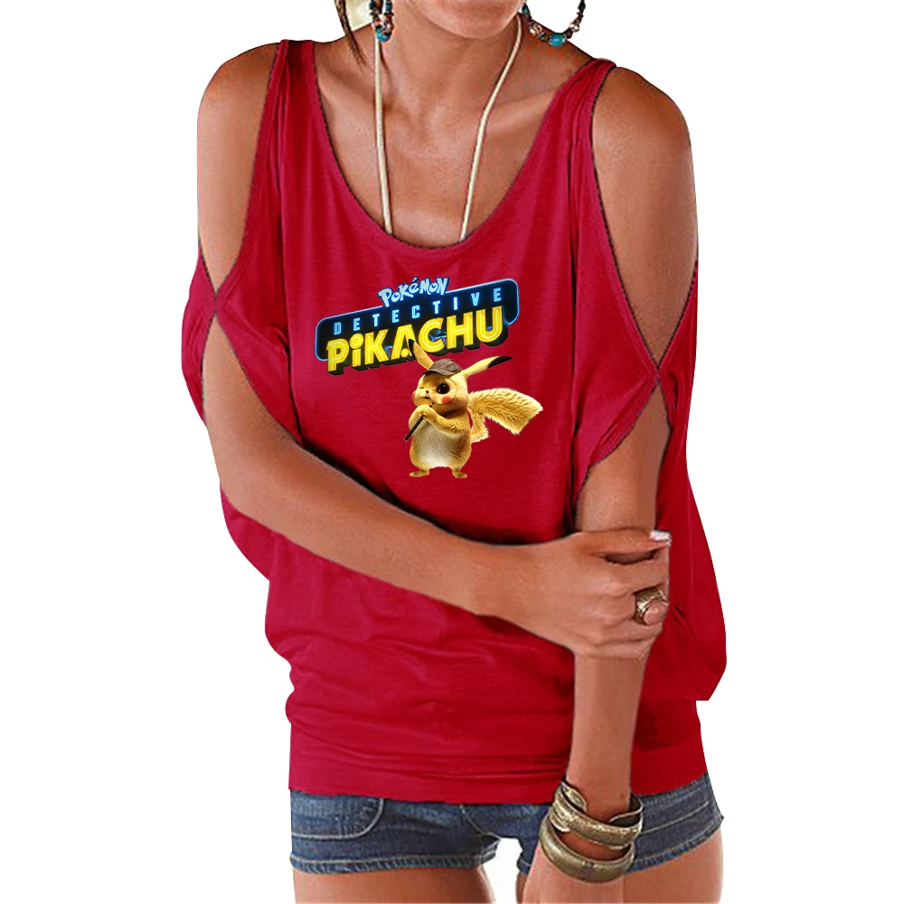 Женская футболка в стиле хип хоп Pokemon Detective Pikachu Летняя Пляжная с открытыми
