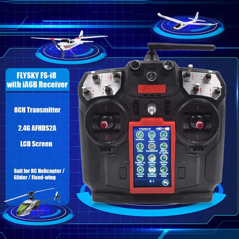 

FLYSKY i8 RC Car RC Drone 8CH 2.4GHz AFHDS 2A LCD Transmitter for Fixed-Wing Glider RC Quadcopter Aircraft Parts