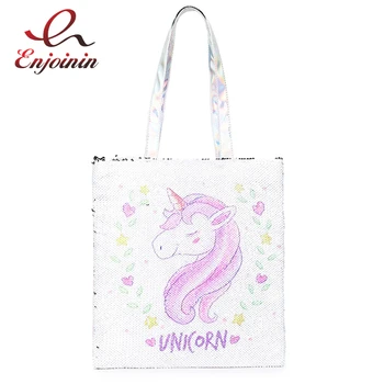 

Gradient Color Fashion Sequins Unicorn Flamingo Pattern Pu Female Casual Shopping Bag Handbag Ladies Shoulder Bag Bolsa Totes