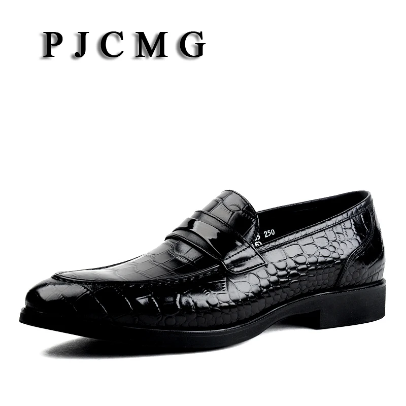 

PJCMG Black/Red/Blue Crocodile Pattern Men Loafers Genuine Leather Casual Men Flats Oxford For Moccasin Driving Man Shoes