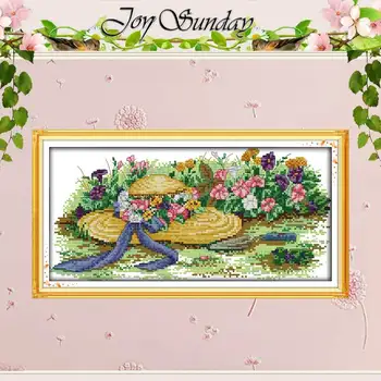 

Flowers and straw hats counted Cross Stitch 11CT 14CT Cross Stitch Set Wholesale DIY Cross-stitch Kit Embroidery Needlework