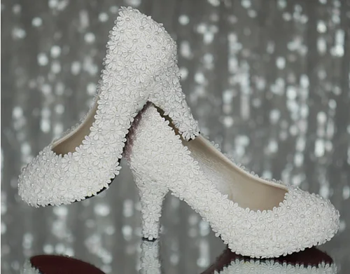 Новое поступление, жемчужные, белые, розовые, кружевные, фиолетовые, красные, с цветком, со стразами, свадебные туфли на каблуке 2 см, 5 см, женские туфли-лодочки на низком каблуке, свадебные туфли - Цвет: 8cm heel