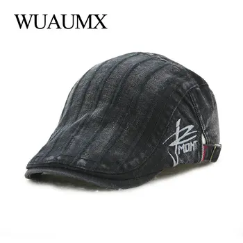 

Wuaumx Vintage Spring Summer Cotton Beret Hats For Men Women Buckle Leisure Newsboy Hat Striped Flat Cap boina mujer Sombrero