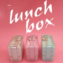 900ml Healthy Material Lunch Box 3 Layer Wheat Straw Bento Boxes Microwave Dinnerware Food Storage Container Lunchbox