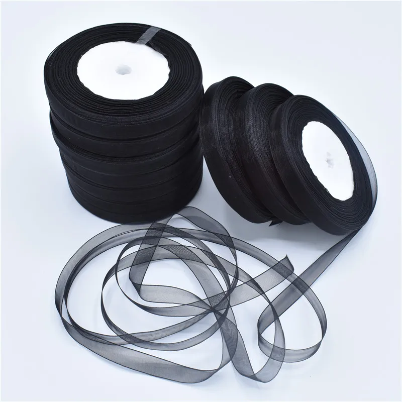 Горячая органза лента 10 мм 50 Yeads/лот швейная лента для одежды аксессуар шифоновая ткань оберточная лента для подарков Свадьба Скрапбукинг рулон - Цвет: Black