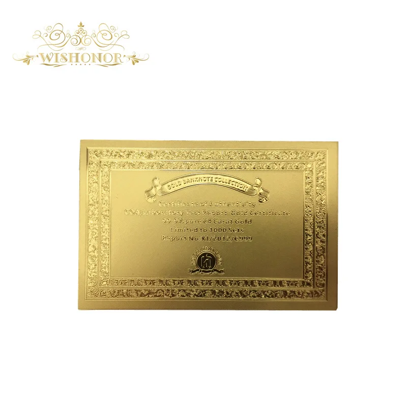 Приятные подарки для 50 шт./лот Сертификаты подлинности 99.9% чистого 24-каратного золота Сертификация для красивые подарки